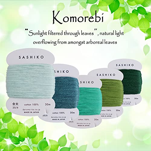 DARUMA Sashiko Thread 100% Cotton Card Type (32.8 yd) x 5 Colors with English Manual, Sewing & Embroidery Value Set with Gift Package(Thick, Komorebi) - color: Komorebi, size: Thick