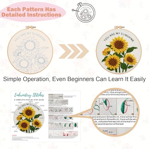 Nuberlic 3 Pack Embroidery Kit for Beginners, Floral Cross Stitch Kit - color: floral