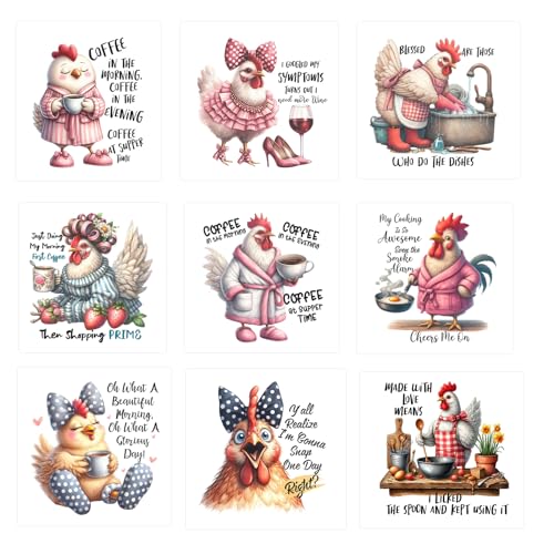 9pcs Chicken Quotes Iron On Decals Thermal Transfer Stickers for Clothing Appliqued Sublimation Patches Iron On Transfer Designs Heat Press Vinyl for Shirts Pillow Covers - style: 9PCS-G01(Small)