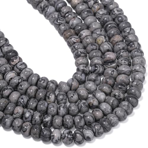 5x8mm 100Pcs Natural Map Jasper Rondelle Beads for Jewelry Making Loose Spacer Abacus Disk Beads Gemstone for Bracelets Necklace DIY Crafts - color: Map Jasper