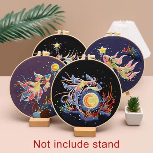 Konrisa Stamped Embroidery Kit for Adults, 3 Set Elegant Goldfish DIY Sewing Needlepoint Cross Stitch Kit with Embroidery Floss,Hoops,Color Thread,Needle,1 pc Hoop - color: fish