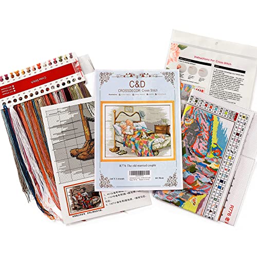 CROSSDECOR Stamped Cross Stitch Kits Full Range of Patterns Embroidery Starter Kits for Beginners， Printed Cross-Stitch Sets for Home Decor DIY 14CT 2 Strands - The Old Married Couple - color: The old married couple