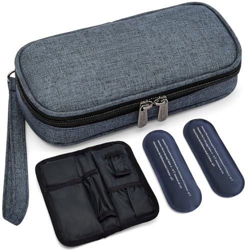 apollo walker Insulin Cooler Travel Case with Ice Packs and Insulation - color: Navy, size: Small