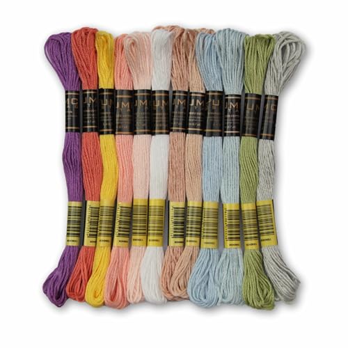 Pack of 12 Popular Colours Premium Embroidery Thread | 100% Egyptian Cotton Premium Skeins | Cross Stitch Embroidery Floss | Oeko TEX Certified| (12, Macaron Dream) - color: Macaron Dream