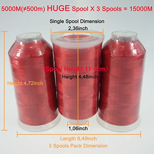 New brothread Huge Spools Embroidery Machine Thread -3xRed - color: 3xRED