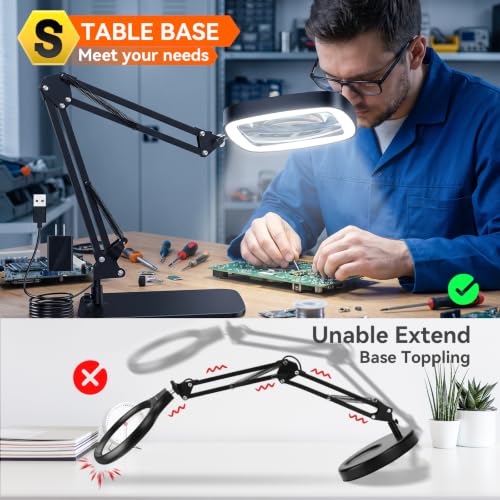 10X 30X Large Magnifying Glass with Light and Stand,Desk Lamp Magnifiers