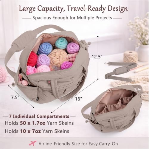 MYBAGZING Large Crochet Bag Organizer w/Crochet Hook Case & Yarn Grommets - color: Grey