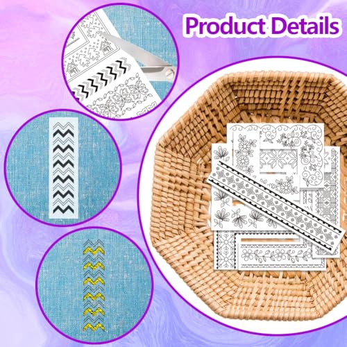 ORIGACH 4 Sheets Water Soluble Embroidery Patterns Stabilizers - Pre-Printed Borders & Motifs Designs - Stick & Stitch Embroidery Paper for Hand Sewing Lovers - color: Borders & Motifs