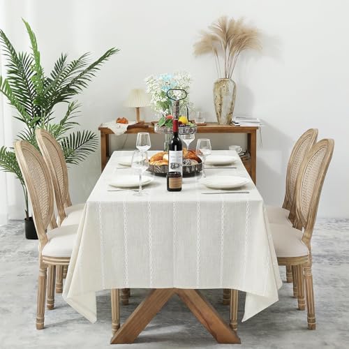 Chassic 60 x 60 inches Farmhouse Style Linen tablecloths, Wrinkle Resistant Washable Dining Room Table Cloths for Square Tables - Beige - color: Beige, size: 60" x 60" (Square)