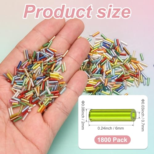 M METERXITY 1800-Pack Bugle Beads, 2x6mm Embroidery Craft Glass Bugle Tube Seed Beads for DIY Craft/Bracelet/Necklaces [Light Green] - color: Light Green, size: 2x6mm
