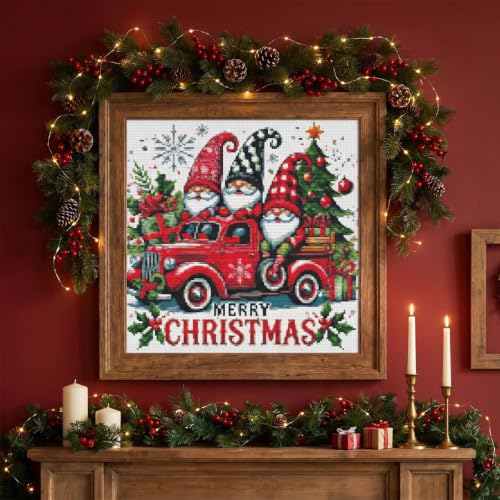 Christmas Gnomes Stamped Cross Stitch Kits for Beginners Adults 11CT - color: J186