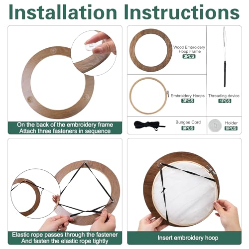 3 Sets 6 Inch Wood Embroidery Display Frame with Bamboo Embroidery Hoops