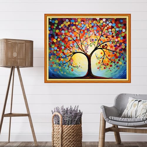 Artvxeay Stamped Cross Stitch Kits | Embroidery Kits for Beginners Craft Kit Needlepoint for Adults Supplies DIY 11CT - (Colorful Moonlight Tree 16x20 inch) - color: Colorful Moonlight Tree 16x20 inch