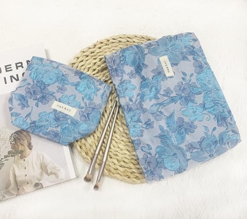getgto 2 Pcs Makeup Bags, Large Cosmetic Bag Travel Toiletry Bag - color: Blue