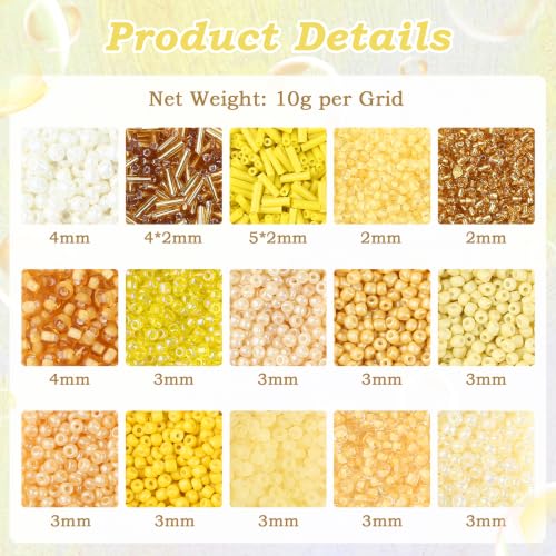Yellow Seed Beads for Jewelry Making Glass Bugle Beads for DIY Craft - color: Yellow