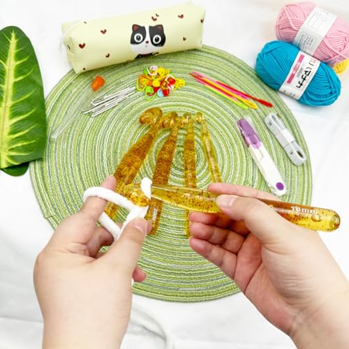43 Pcs Large Crochet Hooks Set,12mm 15mm 18mm 20mm 25mm Large Crochet Hooks for Chunky Yarn,Plastic Crystal Smooth Big Crochet Needles for Handmade DIY Crochet with Storage Bag - color: Yellow
