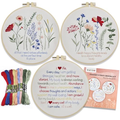 Flowers Embroidery Kits for Adults - Stamped Beginner Hand Embroidery - color: 3 Flowers