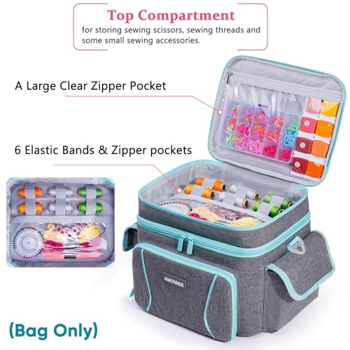 Double-Layer Sewing Storage Bag with Dividers for Sewing Supplies and Tools - color: Grey, size: M-10"