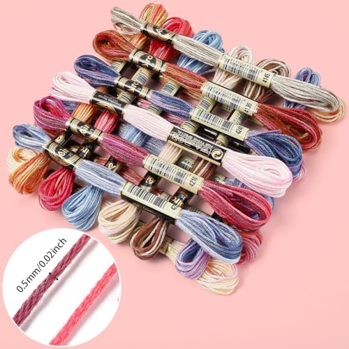 6 Strands Variegated Rainbow Embroidery Floss for Hand Sewing - color: Mixed Color