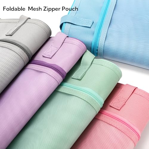 Tlence 5 Pack Mesh Zipper Pouch with Handle, A4 Double Layer Document Storage Bag, Waterproof File Pocket for Paper Books Art Supplies, Foldable Folder Bag Suitable for Office Travel Carry, 5 Colors