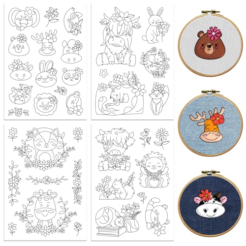 Peacoblue Animals Wearing Flowers Stick and Stitch Embroidery Patterns - color: Animals Wearing Flowers