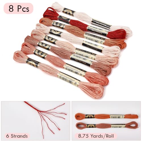 8 Skeins 6 Strands Dark Red Embroidery Floss Friendship Bracelet String Threads Variegated Gradient Color Needlepoint Cross Stitch Yarn Thread for Sewing Bracelet Making Cross Stitch Crafts - color: Red Color, size: 70 Yards