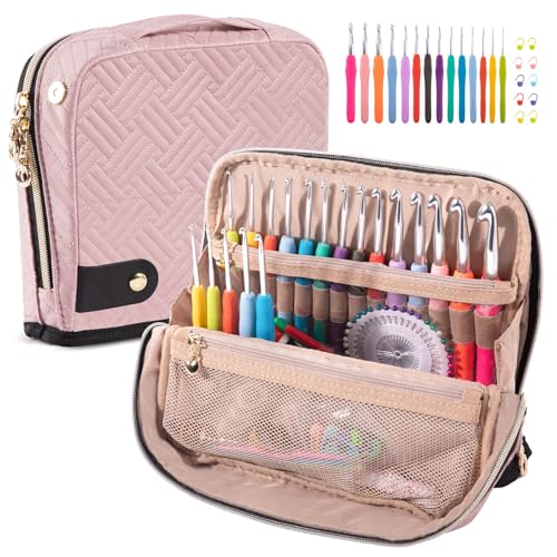 MYBAGZING Ergonomic Crochet Hook Set with Case 14 Sizes 2mm-10mmCrochet Kit - color: Pink, size: Case (14 Crochet Hooks)