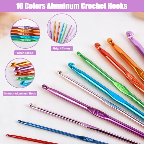 MECHEER Crochet Kits 54 Pack, Crochet Hook Set Knitting Kit for Beginners, Ergonomic Crochet Hooks Kit with Storage Case, Knitting Needles, Hand Craft Crocheting Supplies for Crocheters - color: Dark Purple