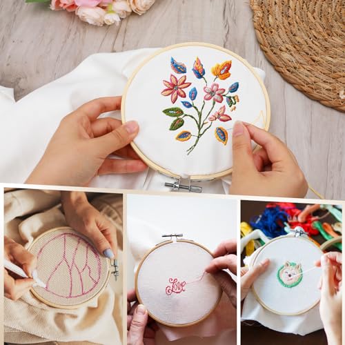 40 Pieces 6 Inch Round Embroidery Hoops Bulk Bamboo Frame Circle Cross Stitch Hoop Ring for Embroidery Art Craft Sewing
