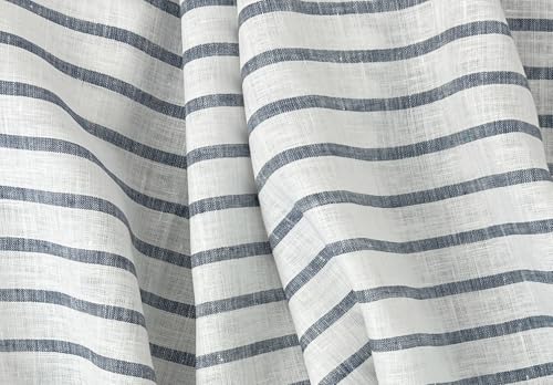 100% Linen Fabric – Lightweight Prewashed – Horizontal Stripe Patterns – Precut Style – Soft & Breathable – 52” Width – by The Linen Lab (Navy 4597, 1 Yard pre Cut) - color: Navy 4597, size: 1 yard pre cut