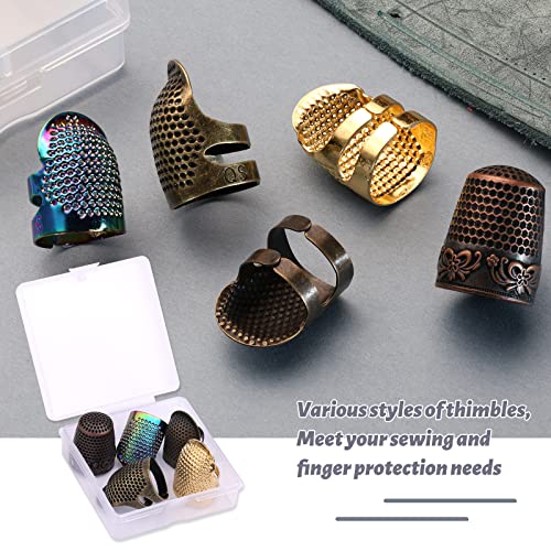Yizzvb 5 Pcs Sewing Thimbles Kit Metal Finger Protector Quilting Ring