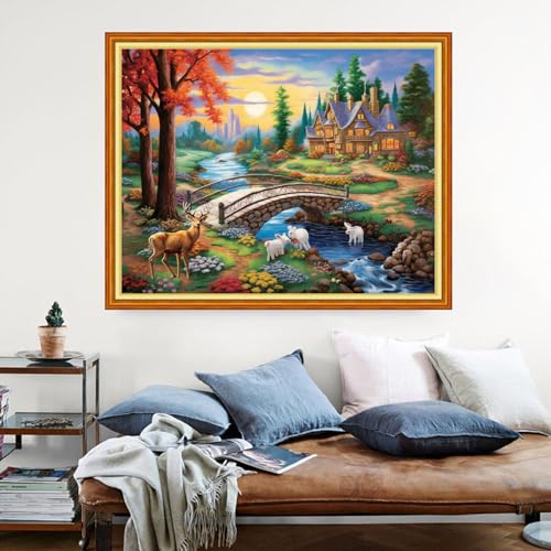 Dimensean Stamped Cross Stitch Kits Full Range of Embroidery Patterns Starter Kits for Beginners Adult DIY Cross Stitches Needlepoint Kits 11CT-Dream Home 16x20 inch - color: Arts kits 17
