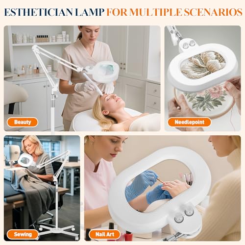 2200 Lumens 12X Esthetician Magnifying Floor Lamp, 3-Axis Magnifier - color: White, size: 12X