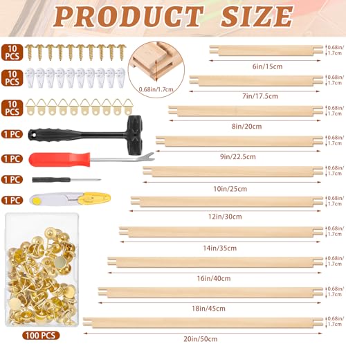 40 Pcs Needlepoint Stretcher Bars, 10 Sizes Wooden Canvas Stretcher Bars with Thumb Tacks and Remover Tool Set for Needlework Embroidery Stitch, DIY Needlepoint Frame Gift for Embroidery Enthusiast
