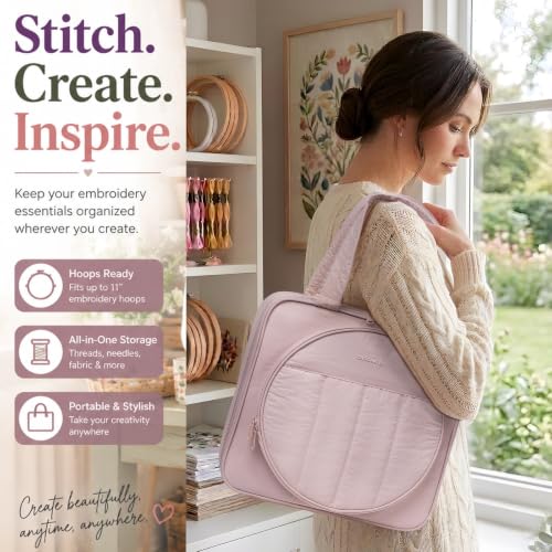 MYBAGZING Embroidery Bag Organizer,Cross Stitch Project Bag w/Hoop Storage - color: Blush Pink