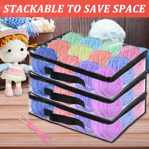 YEXEXINM 6 Pack Clear Yarn Storage Bags, 16x12x4 Inches, Clear PVC & Nylon, Zipper Closure, Ideal for Knitting, Crochet, Clothing & Toys