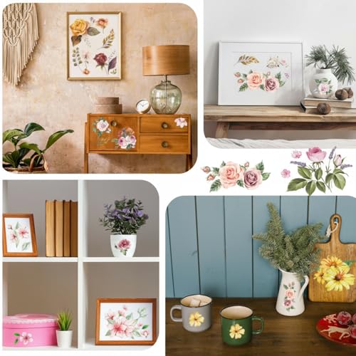 BBTO 12 Sheets Rub on Transfers for Crafts Wood Furniture DIY, 5.5" x 5.7" - style: Floral Style