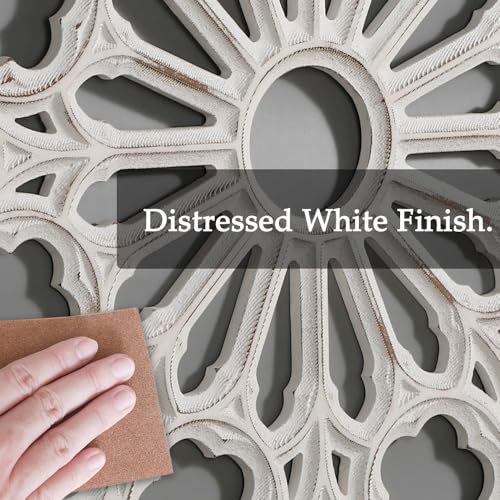 XIAOAIKA Round Hand-Carved Wood Wall Art, Floral Geometric Design, 16 Inch - color: White-7