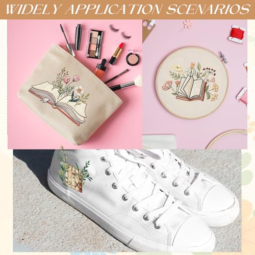 Water Soluble Embroidery Patterns Stabilizers, 3 Sheets Book Lover Stick and Stitch Papers Wash Away, Cat Flower Transfers Papers DIY Crafts Gifts for Hand Sewing Lover Beginners - size: Book Flower