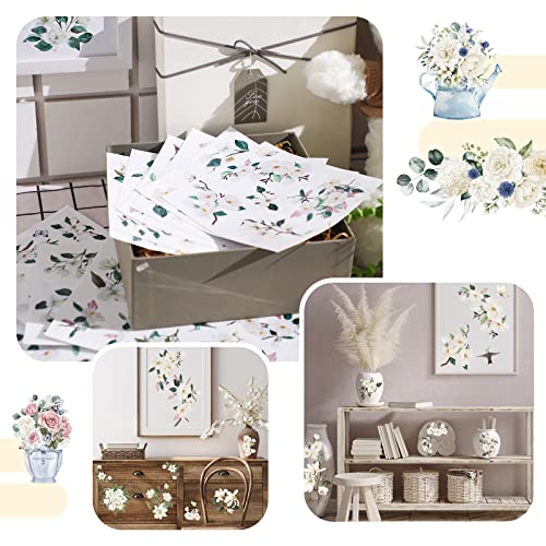 BBTO 12 Sheets Rub on Transfers for Crafts Wood Furniture DIY, 5.5" x 5.7" - style: Michelia Alba