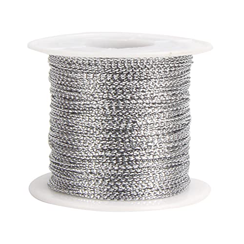 FOIMAS Silver Metallic Cord,Tinsel String Thread for Craft Jewelry Making Braids Gift Wrapping Hanging Ornament,109 Yards - style: Silver