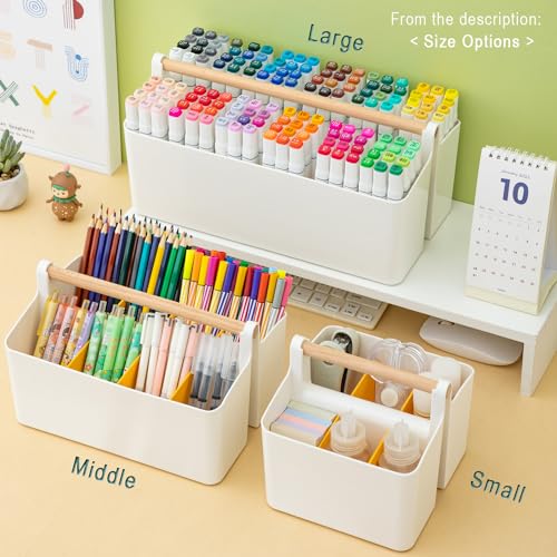 Vidifor Art Supply Organizers Caddy with Handle, Desk, Home, Office, Cleaning Basket, Makeup Caddy and Tote (White+Blue, Large) - color: White+Blue