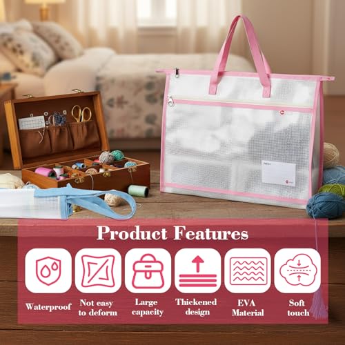 DOPENSPI 6 Pcs Project Bag for Quilting, 17.7×13.4 Inch Large Capacity Thick Clear Mesh Pouches Sewing Bags with Zipper Handles for Tote Bag File Carrying Storage Charts and Material