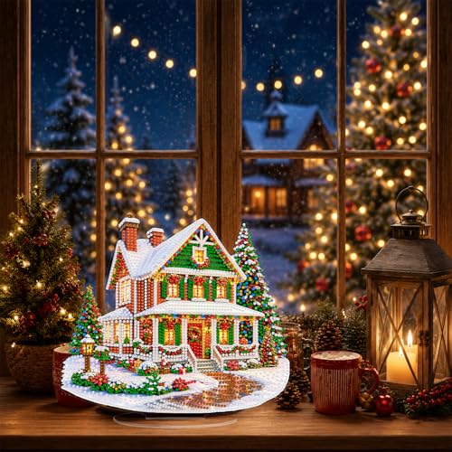 Eiflow Christmas Diamond Art Tabletop Kit for Adults Ornament, DIY Table Top Diamond Art Painting with Stand Acrylic Stand Up Gem Painting Board Kit - color: Home