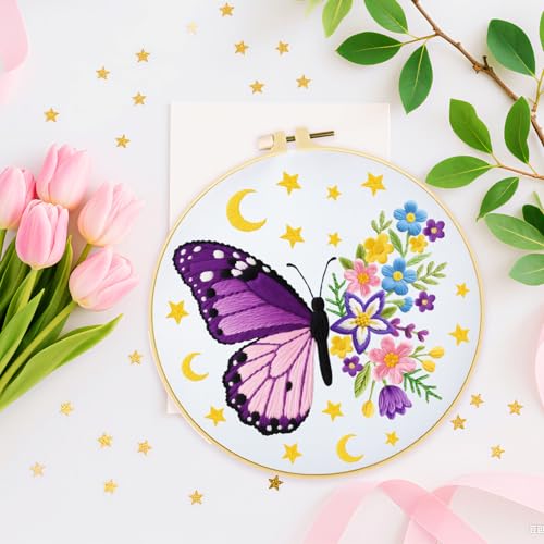ORIGACH 6 Pack Butterfly & Flower Wreath Embroidery Kits for Beginners - style: Butterfly & Flower