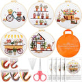 Kigley 5 Sets Embroidery Starter Kit for Adults Plant Lover Gifts for Women Beginners Flower Embroidery Shop Pattern Cross Stitch Set Flower Needlepoint Kits