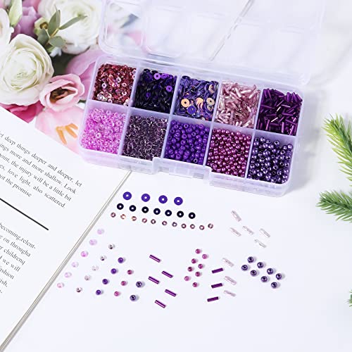 Dark Purple Glass Seed Bugle Tube Beads for Jewelry Making - color: drak purple