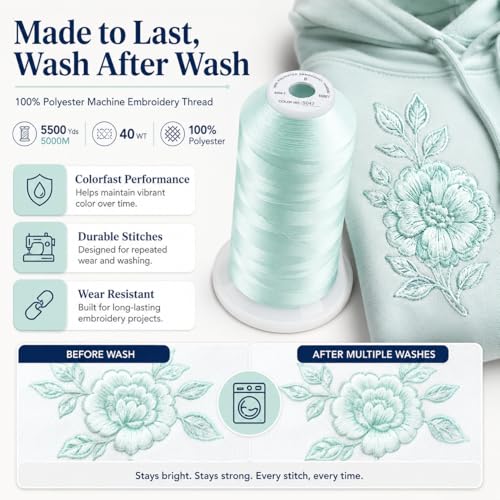 Simthread Embroidery Thread 5000M 40WT Polyester, Light Seafoam S047 - color: LightSeafoamS047