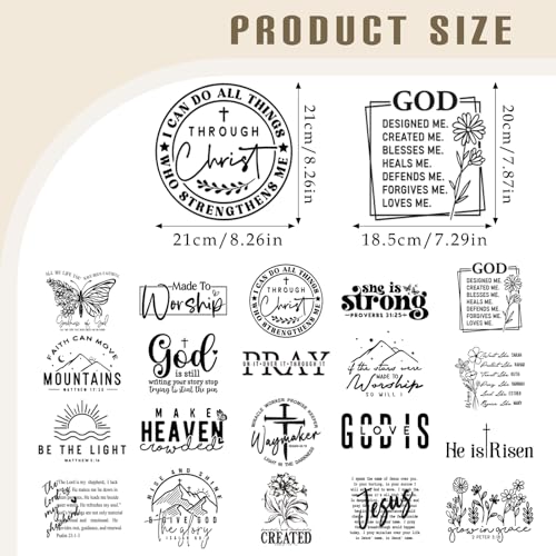 Dazoratix Christian Iron on Transfers - 20 Sheets Bible Verse DTF Ready to Press Heat Patches Boho Religious Faith Quotes Vinyl Stickers Decals for T Shirts Clothes Pillow Bag Hat Appliques DIY Crafts - style: Bible Verse