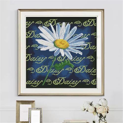 JOYSEWING Flower Pre-Printed Pattern Cross Stitch for Beginners Stamped Kits Printed Easy Embroidery Kits DIY Craft Kits Blooming Daisies Home Decor Canvas (Daisy(11CT) 19.69 ×19.69 inch) - color: Daisy(11CT)19.69 ×19.69 inch